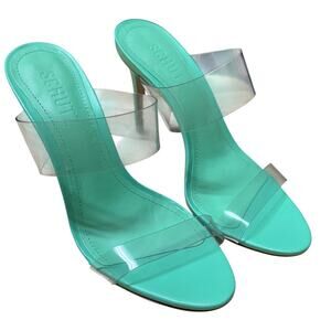 Schutz Leather Heeled Sandals Ariella Deep Mint Women's Size 5B New in Box